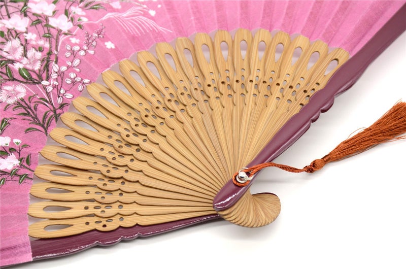 OMyTeaÂ® "Grassflowers 8.27"(21cm) Hand Held Folding Fans - With a Fabric Sleeve for Protection for Gifts - Chinese/Japanese Vintage Retro Style (Red) - Image 3